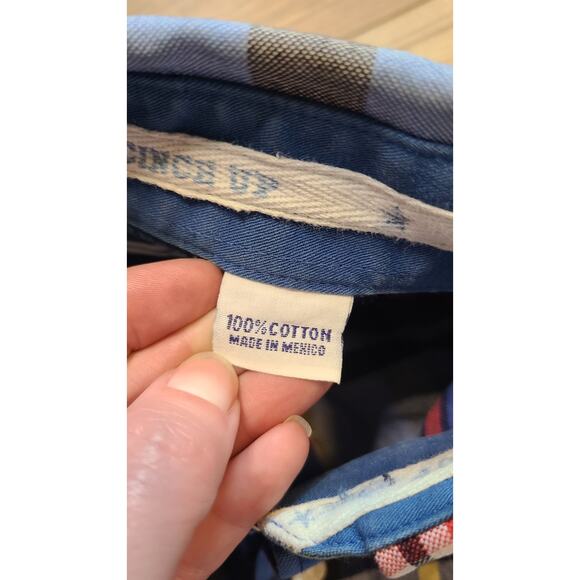 Cinch Button Down Tshirt Mens L Blue Red Plaid Short Sleeve Ranch Outdoor FLAW - Picture 7 of 9